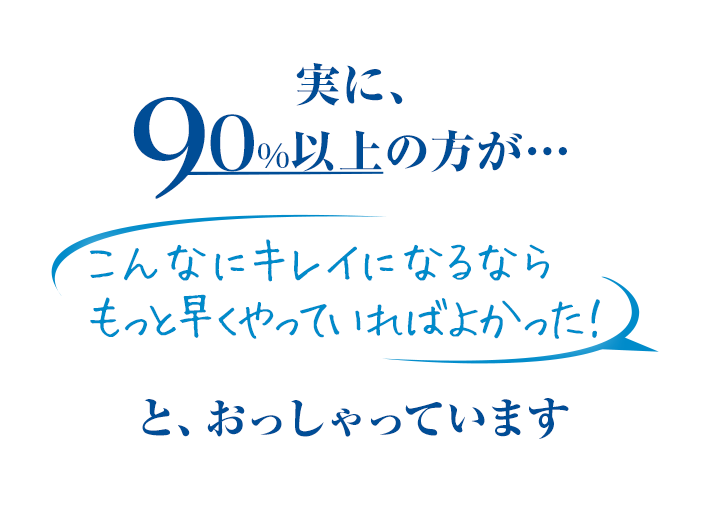 実に 90%以上が・・・ 「もっと早くやっていればよかった!!」とおっしゃっています。